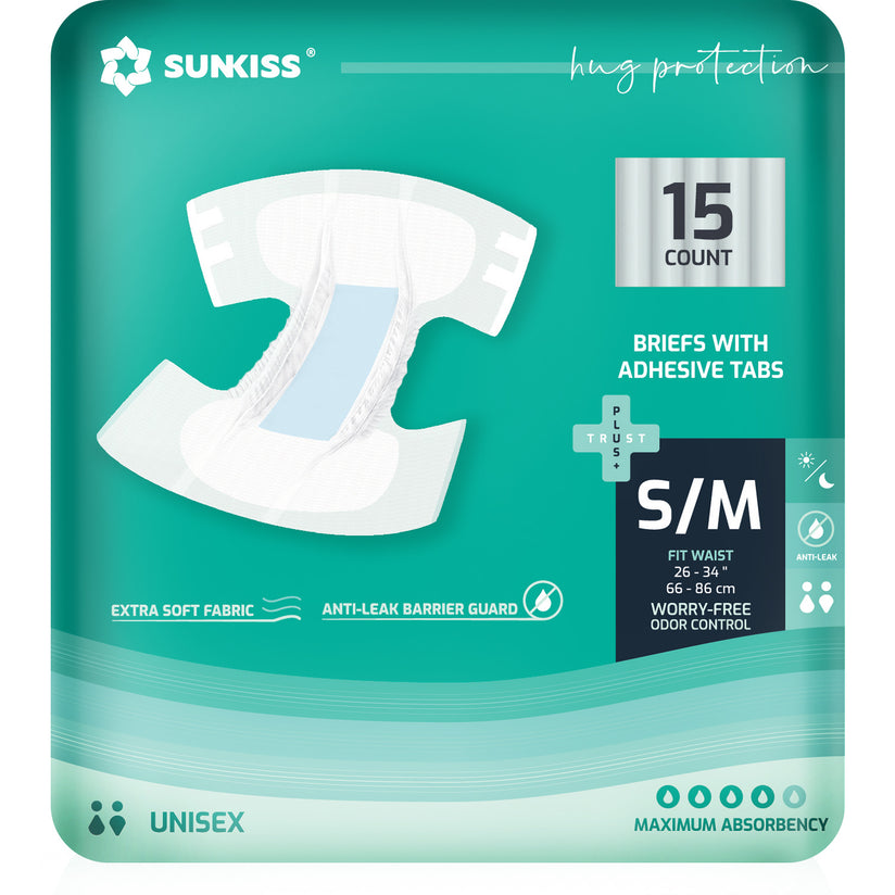 SUNKISS TrustPlus Adult Diapers with Maximum Absorbency, Unisex Disposable Incontinence Briefs with Tabs for Men and Women, Odor Control