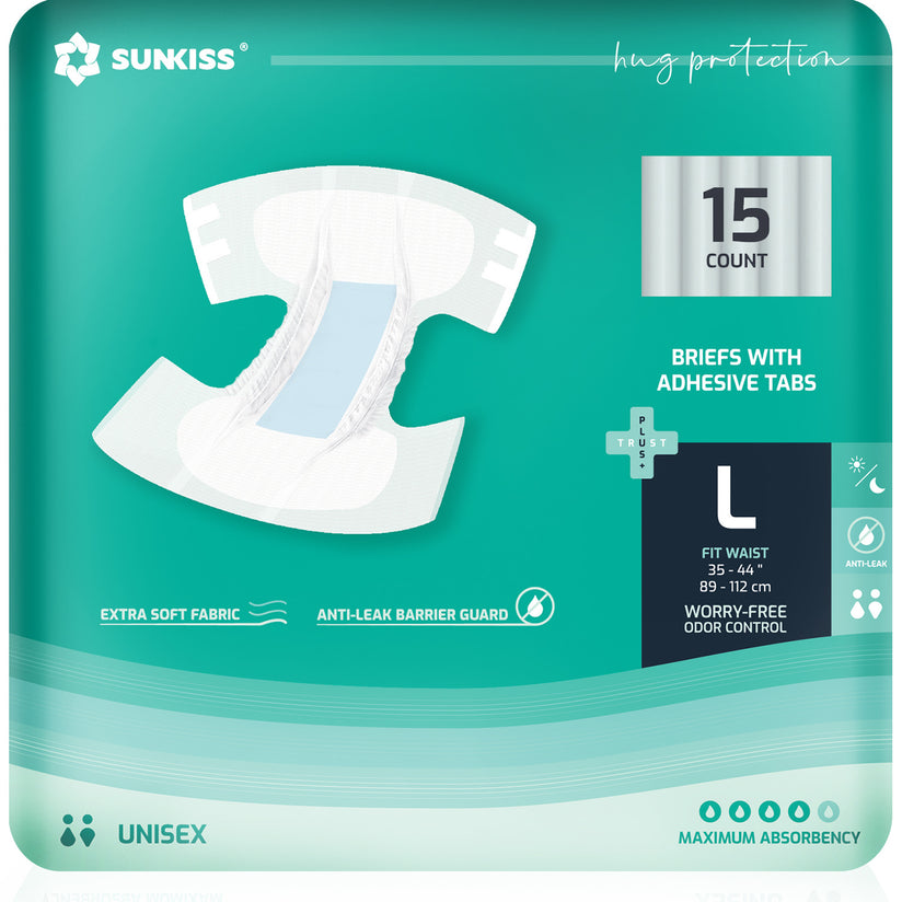 SUNKISS TrustPlus Adult Diapers with Maximum Absorbency, Unisex Disposable Incontinence Briefs with Tabs for Men and Women, Odor Control