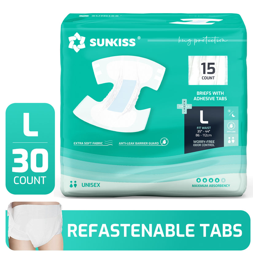 SUNKISS Super-Absorbent Adult Diaper Disposable With Tabs, Unisex