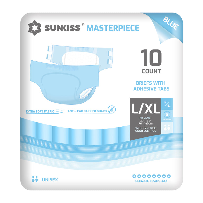 SUNKISS Masterpiece High-Absorbency Adult Diaper Briefs with Tabs Most Comfortable Disposable Incontinence Briefs for Adults, Odor Control