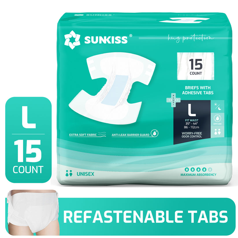 SUNKISS Super-Absorbent Adult Diaper Disposable With Tabs, Unisex