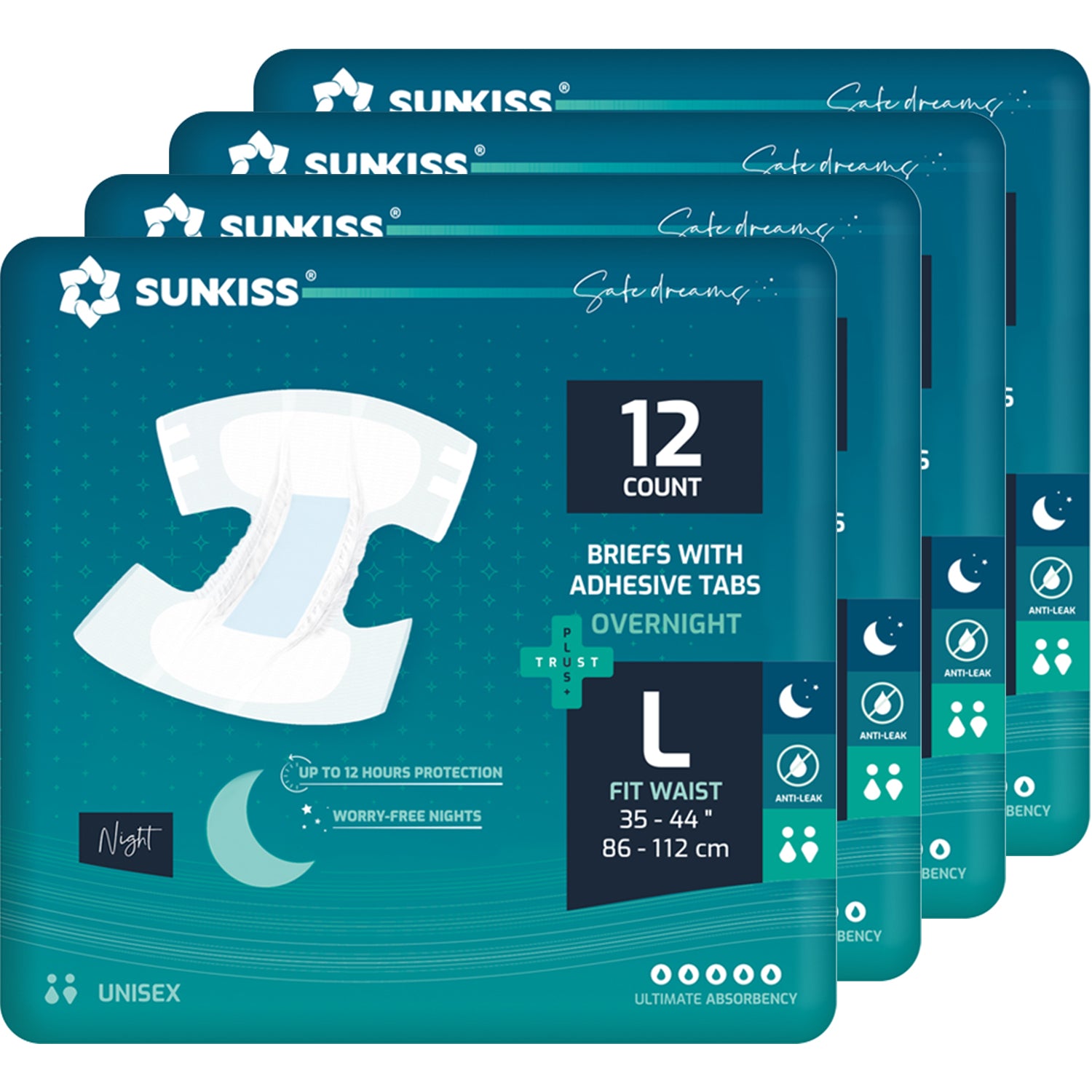 SUNKISS Overnight Adult Diapers Tabbed-Style Unisex