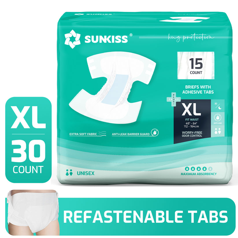 SUNKISS Super-Absorbent Adult Diaper Disposable With Tabs, Unisex