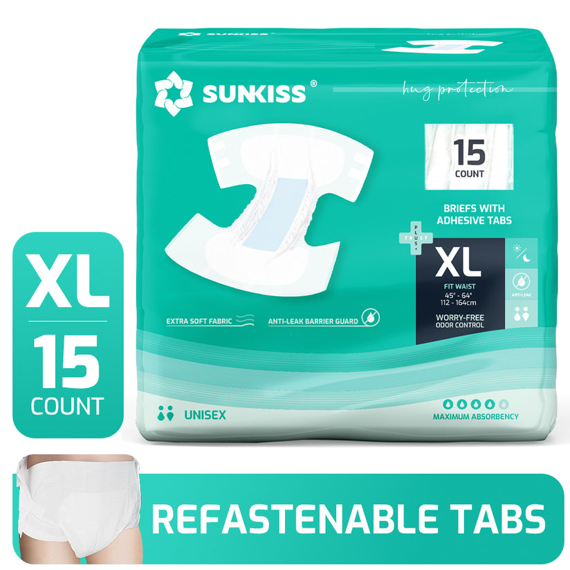 SUNKISS Super-Absorbent Adult Diaper Disposable With Tabs, Unisex