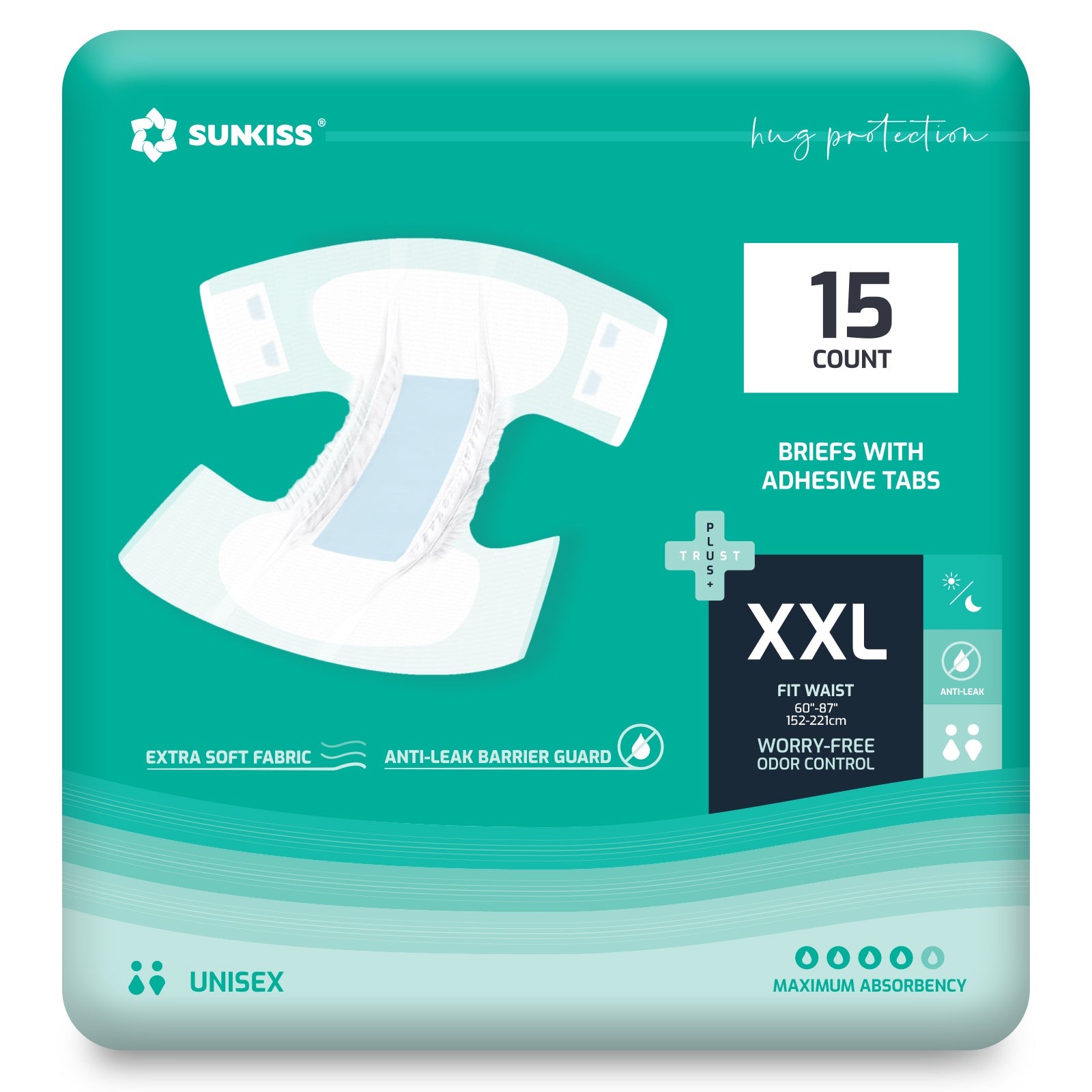SUNKISS Super-Absorbent Adult Diaper Disposable With Tabs, Unisex