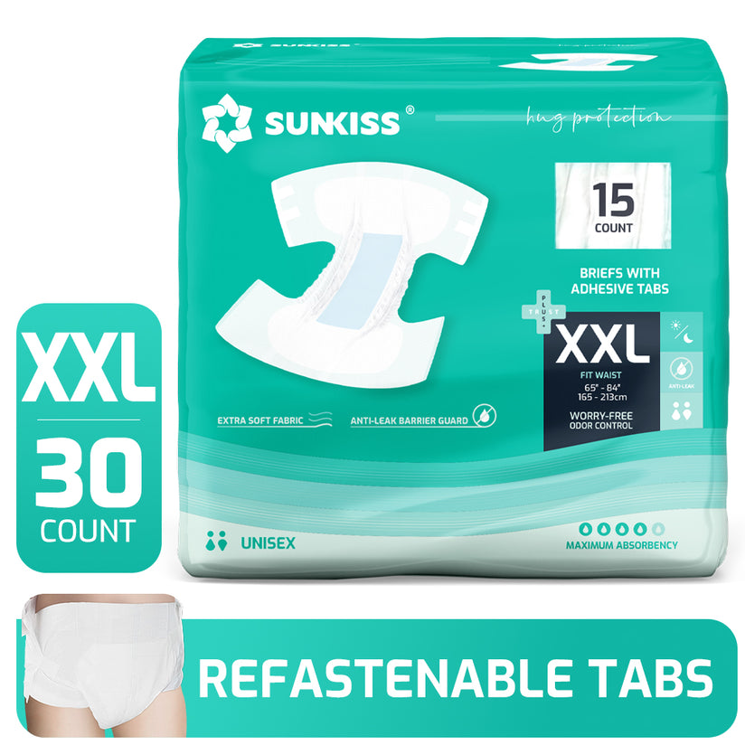 SUNKISS Super-Absorbent Adult Diaper Disposable With Tabs, Unisex