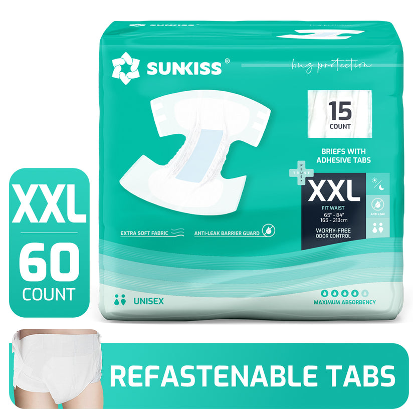 SUNKISS Super-Absorbent Adult Diaper Disposable With Tabs, Unisex