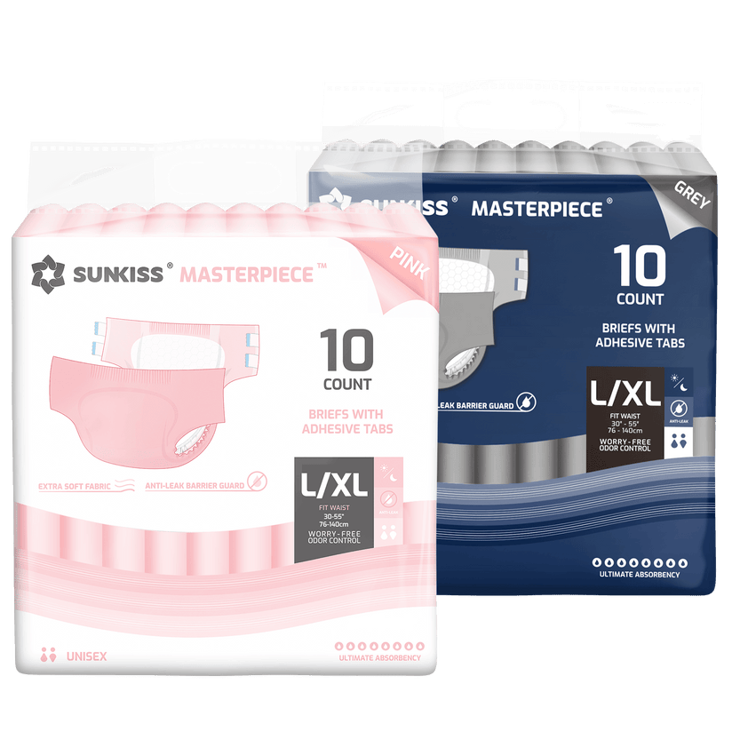 SUNKISS Masterpiece Adult Diapers With Tabs Bundle Sales, 2 Packs (1 of Each)