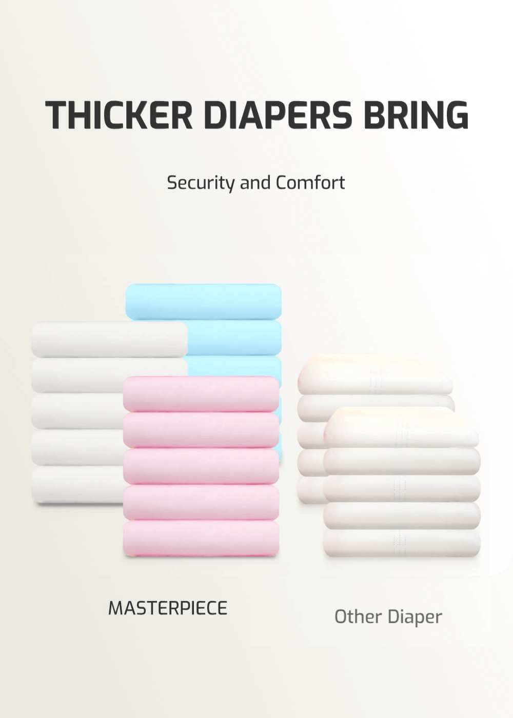 Sunkiss Masterpiece diapers are thicker than regular diapers, offering superior comfort, security, and reliable absorbency for all-day protection.