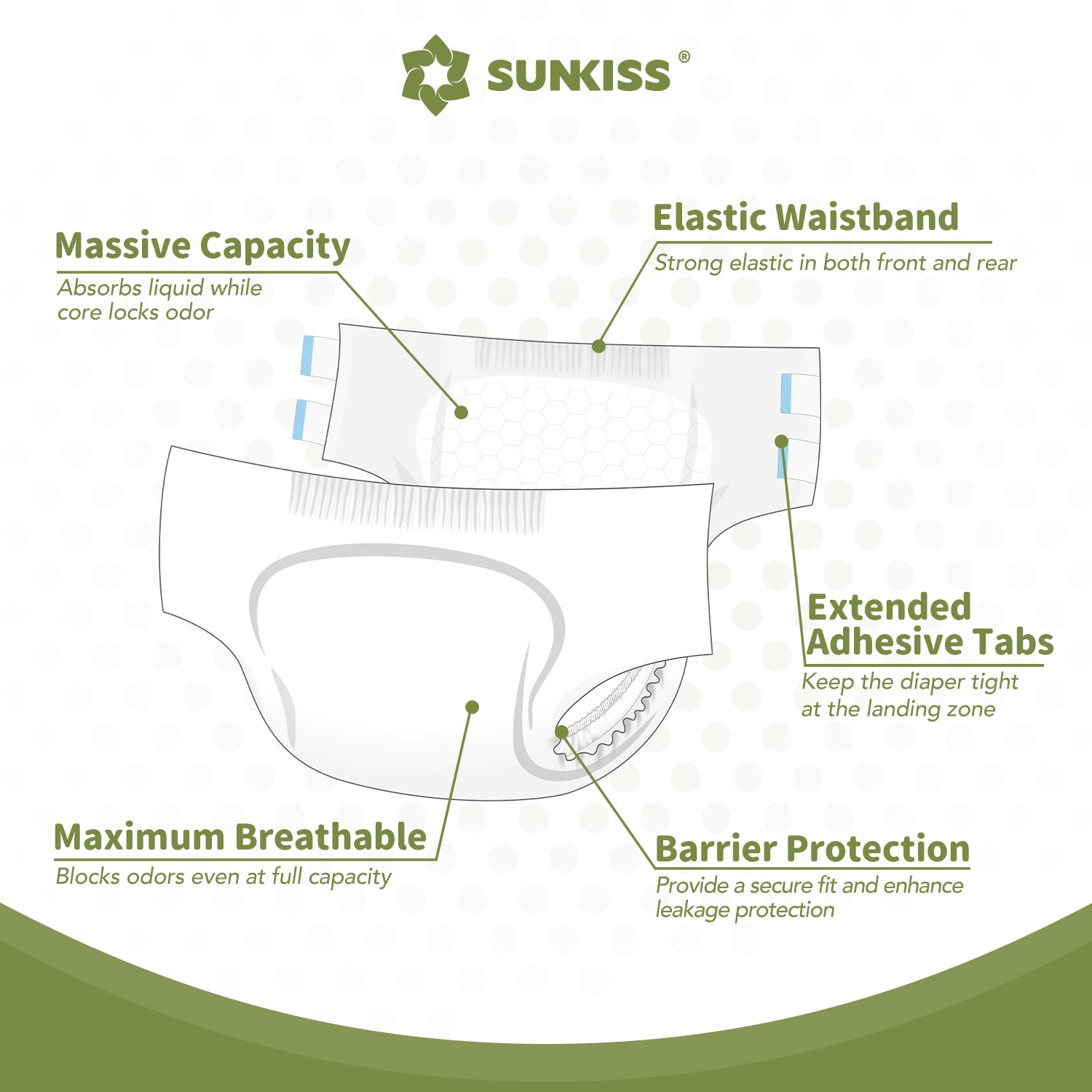 SUNKISS Masterpiece®  Adult Diapers with Tabs, White