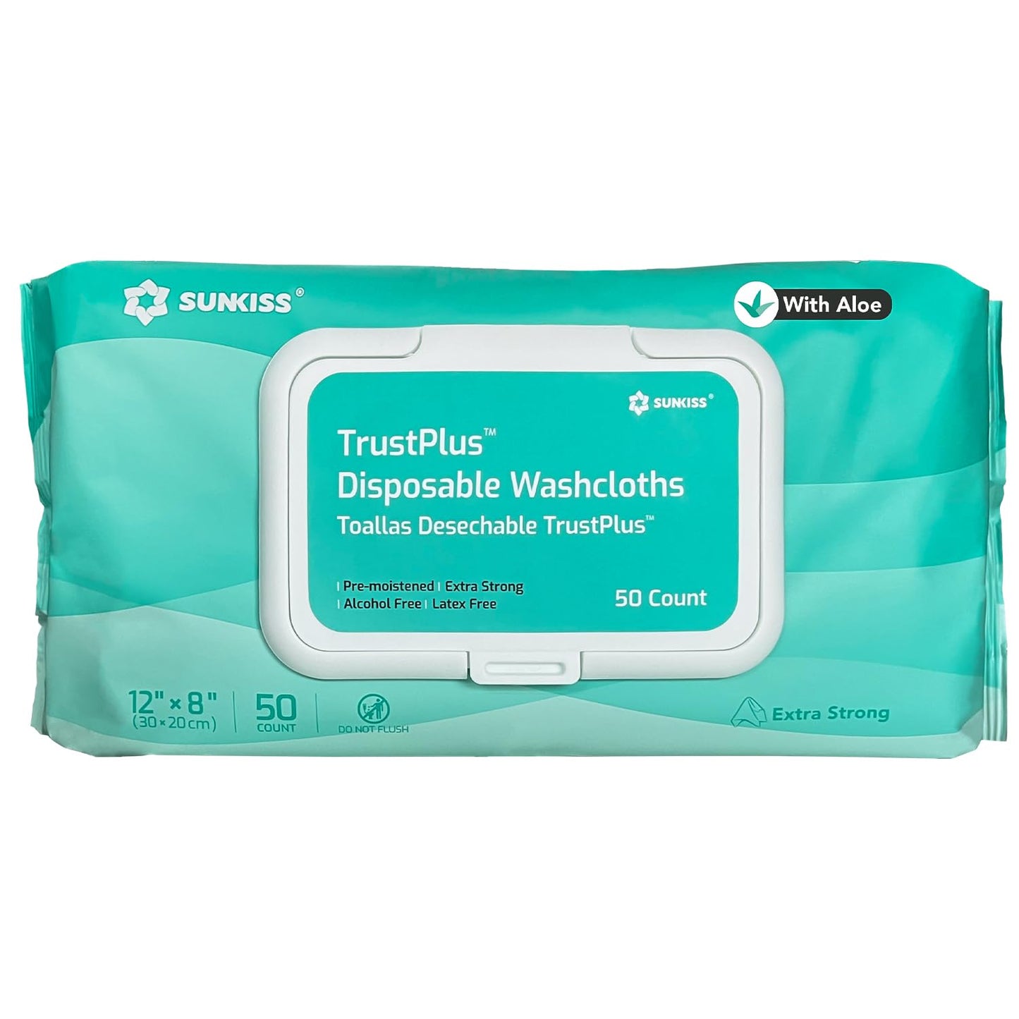 SUNKISS Trustplus Wet Wipes for Adult, Extra Thick 8”x12” Body Cleaning Wipes with Aloe for Elderly Incontinence & Cleansing, 200 Count (4 Packs of 50)