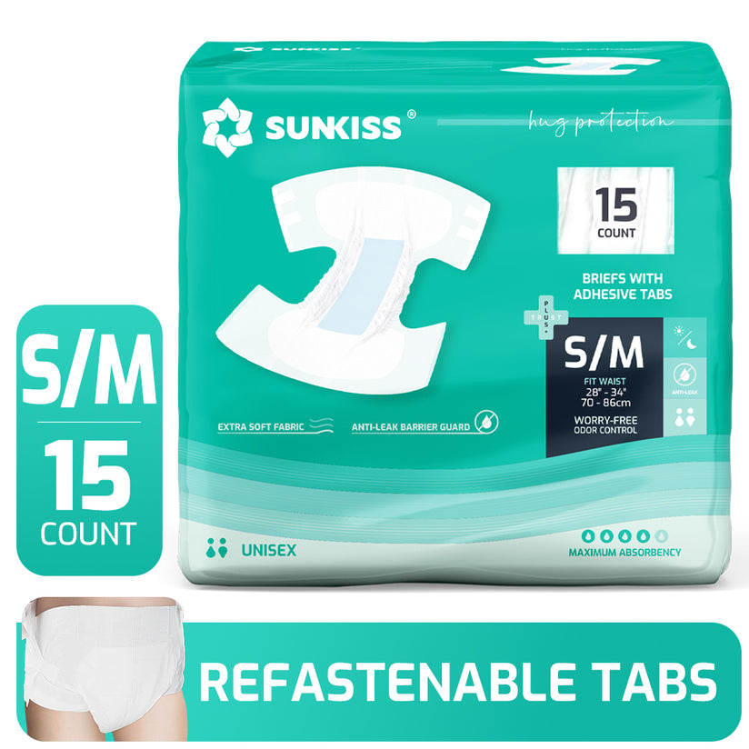 SUNKISS Super-Absorbent Adult Diaper Disposable With Tabs, Unisex