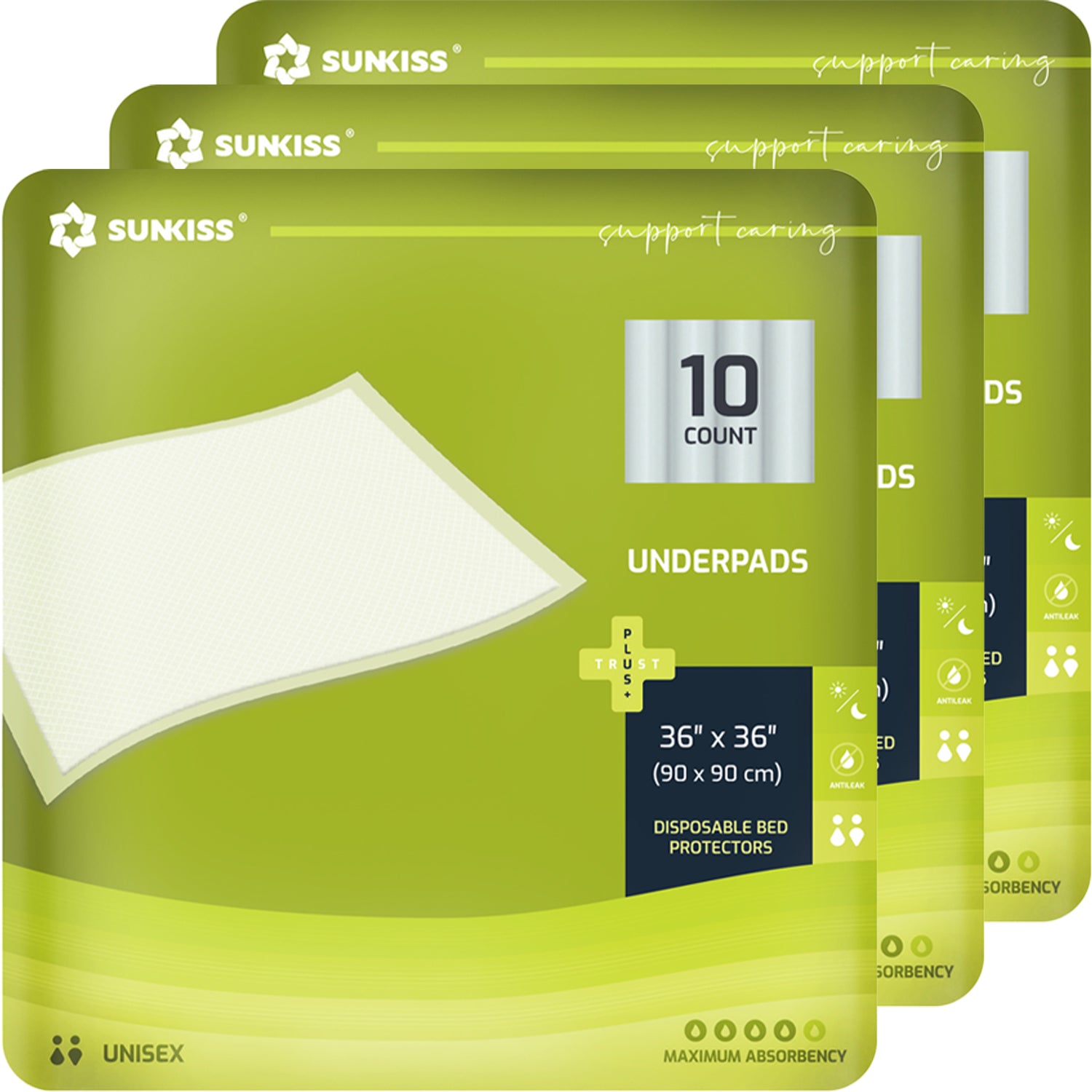 SUNKISS Trustplus® Disposable Bed Pads for Incontinence, Multi-Function Underpads