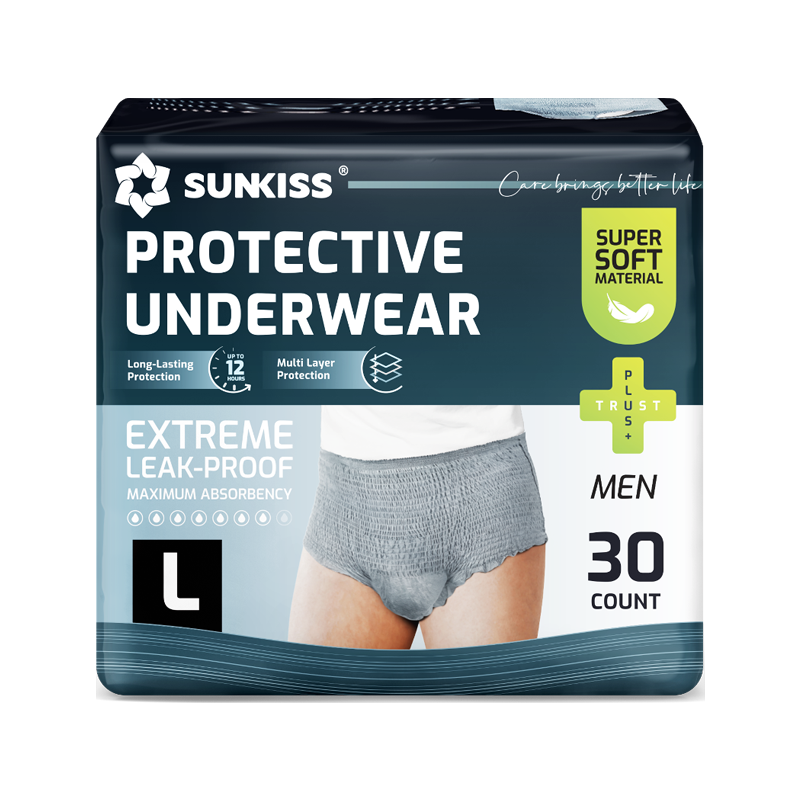 SUNKISS Inkontinenz Pants Männer, Tagsüber Einweg Erwachsenen Windelhosen, Herren Windeln mit Maximaler Saugfähigkeit, Grau, Größe L, 30 Stück 1er Pack