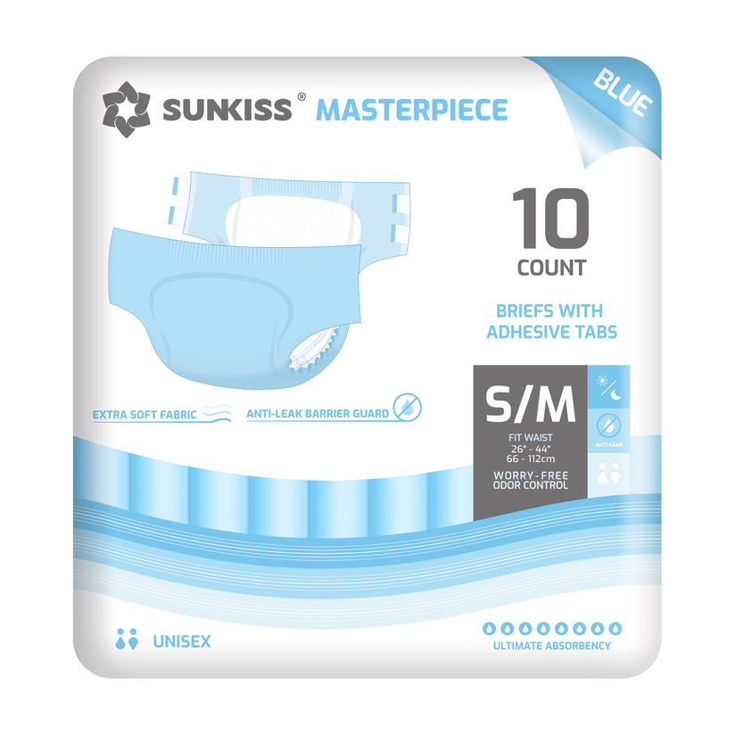 SUNKISS Masterpiece High-Absorbency Adult Diaper Briefs with Tabs Most Comfortable Disposable Incontinence Briefs for Adults, Odor Control