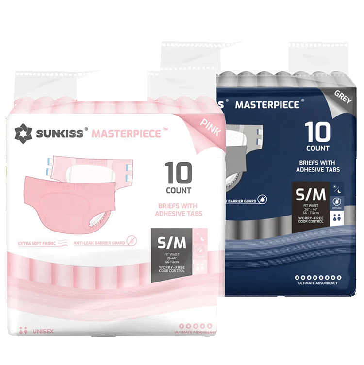 SUNKISS Masterpiece Adult Diapers With Tabs Bundle Sales, 2 Packs (1 of Each)
